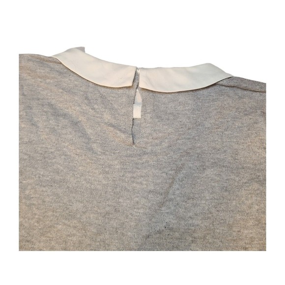 Elle Womens Gray Sweater White Decorative Collar Shirt Long Sleeve Top Size L - Picture 6 of 10